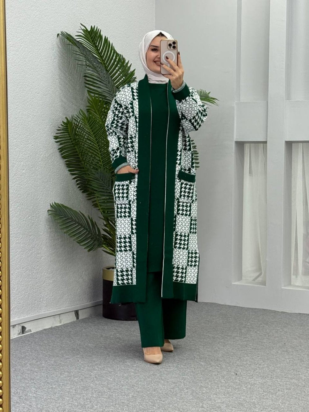 Perivan Patterned Vest Knitwear Set