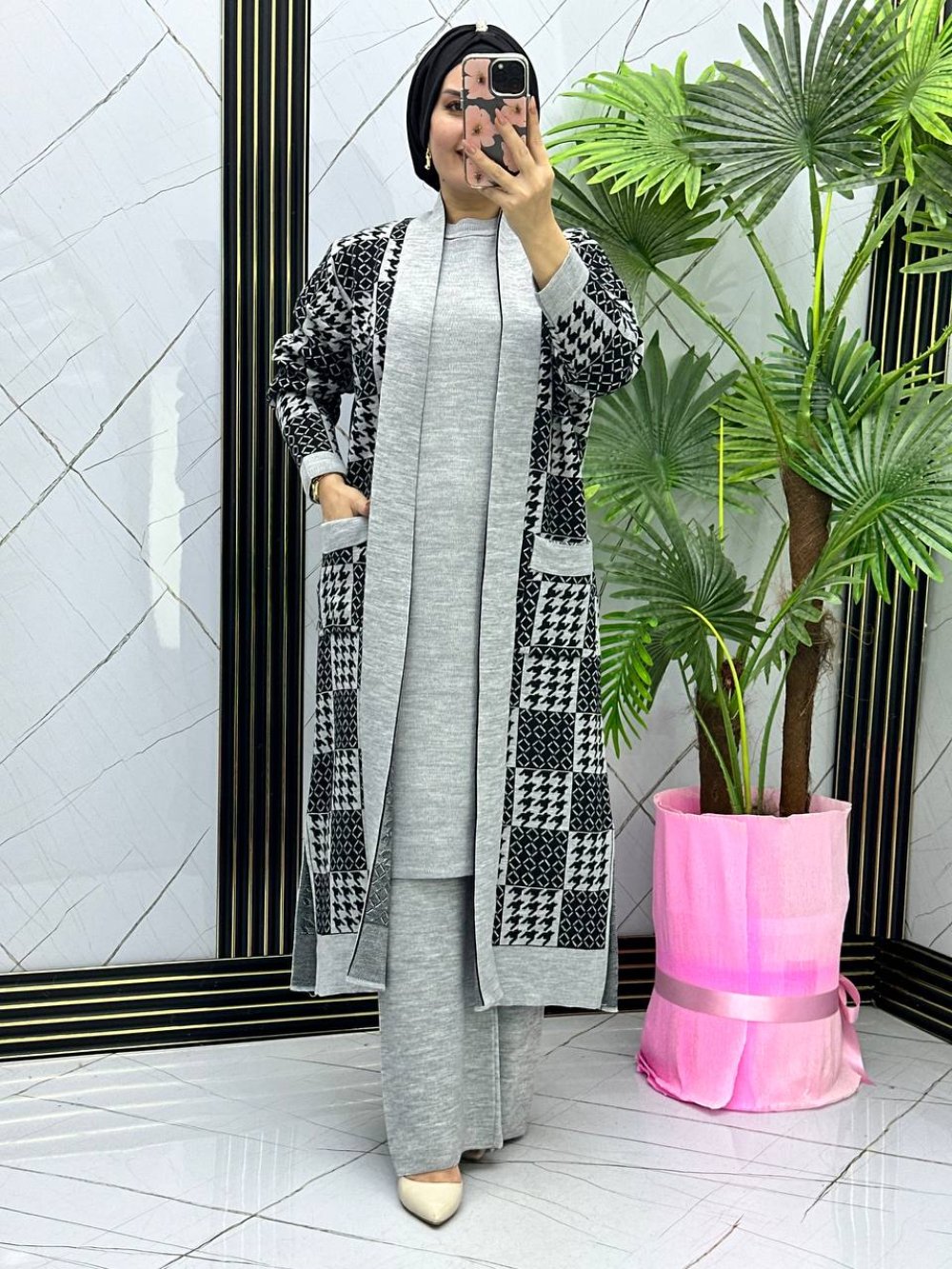 Perivan Patterned Vest Knitwear Set