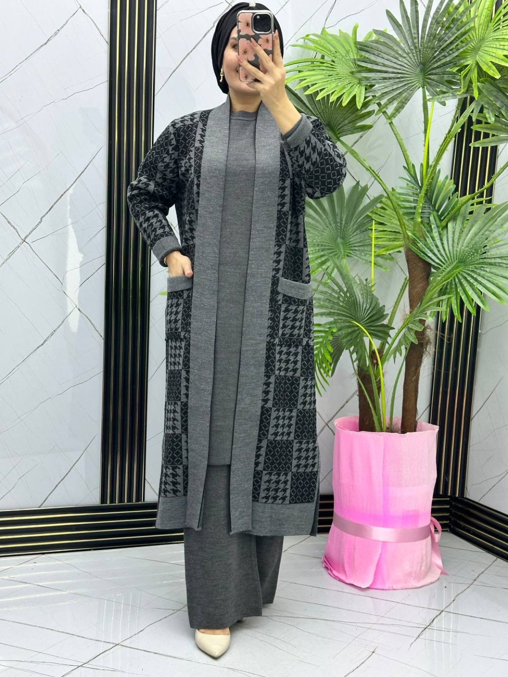 Perivan Patterned Vest Knitwear Set