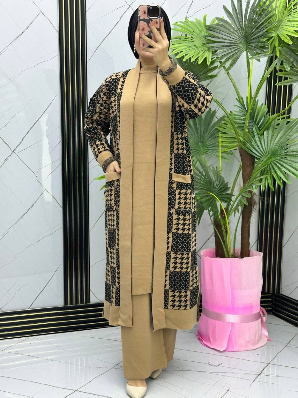 Perivan Patterned Vest Knitwear Set