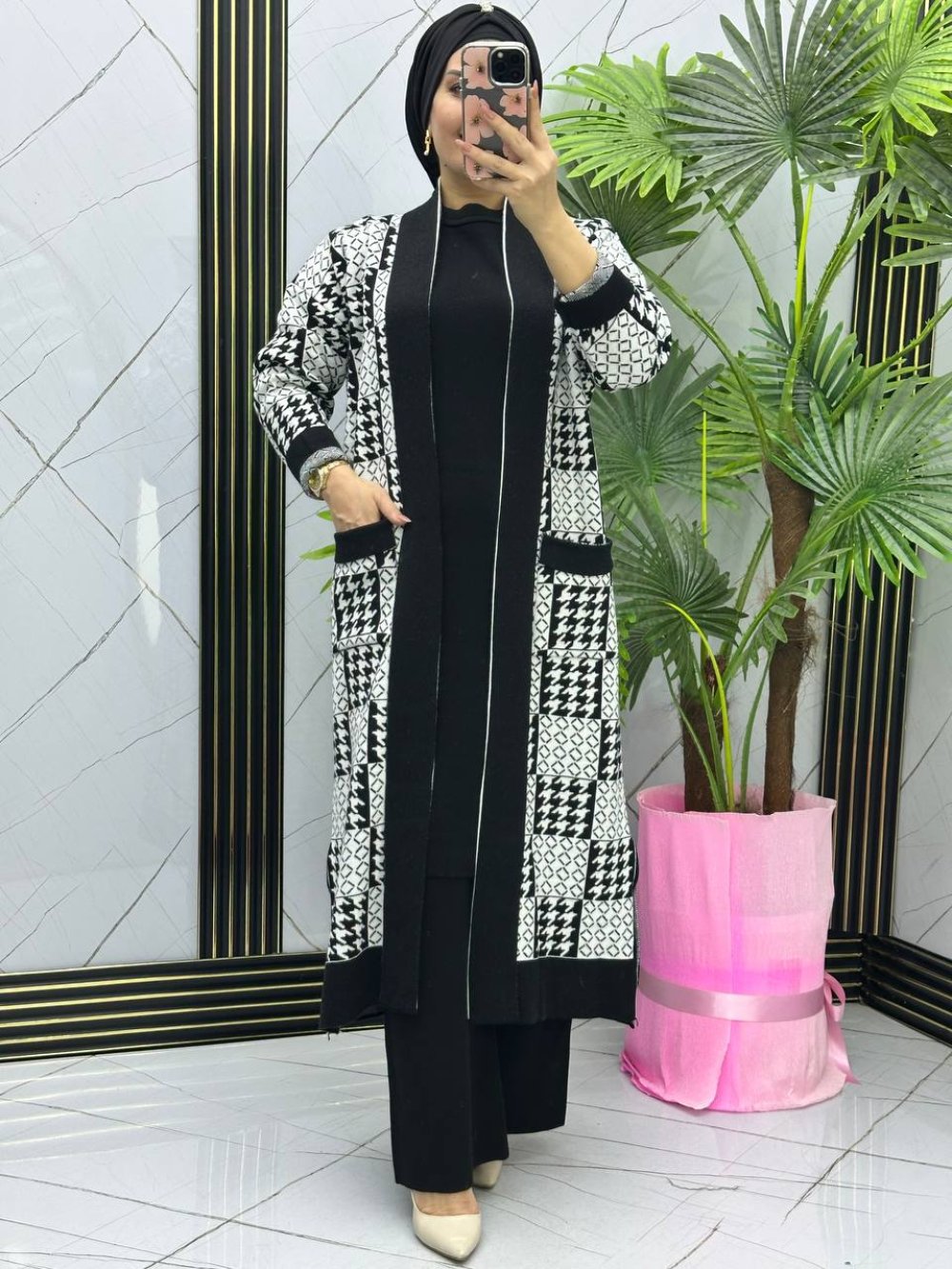 Perivan Patterned Vest Knitwear Set