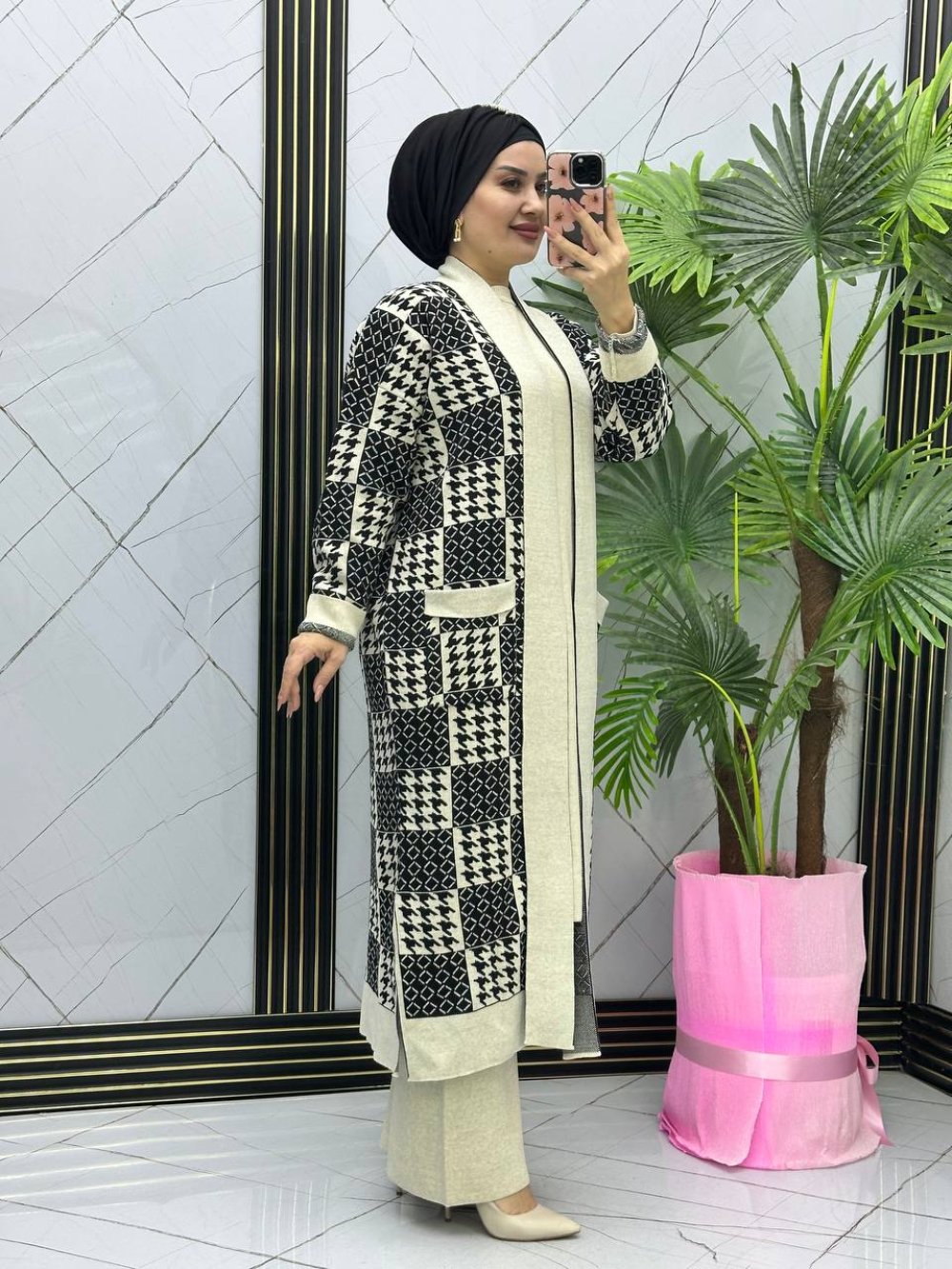 Perivan Patterned Vest Knitwear Set